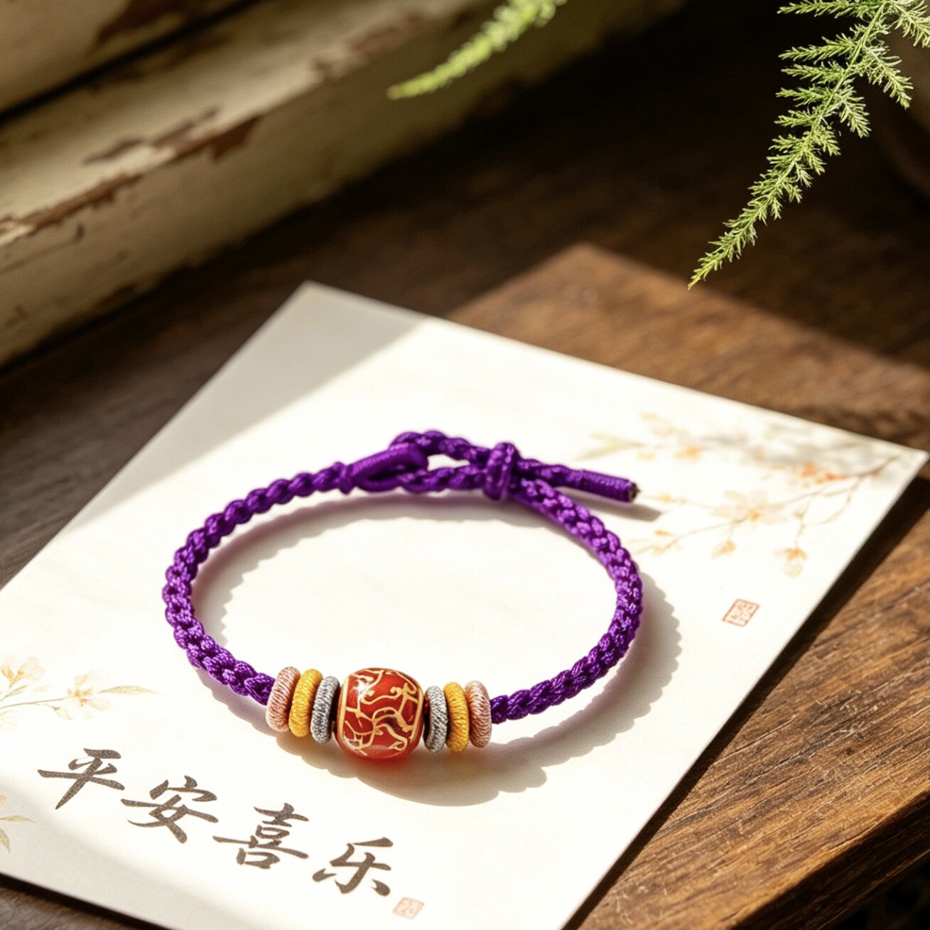 紫气东来紫色红绳黑绳手链男女手绳3mm情侣学生考试可调松紧DIY款