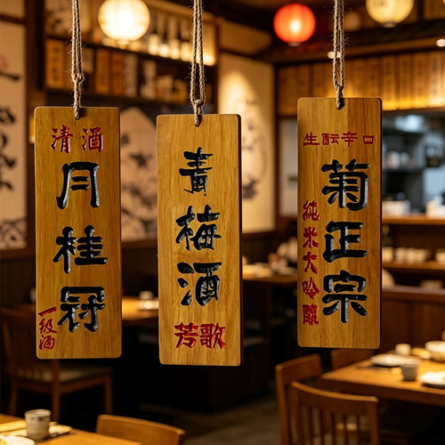 日式和风实木雕刻酒牌定制