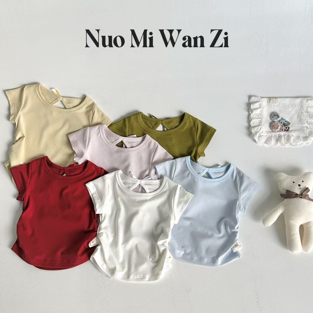 糯米丸子女童短袖T恤2025年夏款韩系百搭清爽后背镂空上衣现货