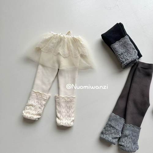 糯米丸子儿童打底裤2025年冬款韩系百搭裤腿蕾丝打底裤厚款