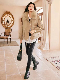 毛领派克服外套女加厚夹克棉衣棉服高级时尚 舍灰色冬季 新款