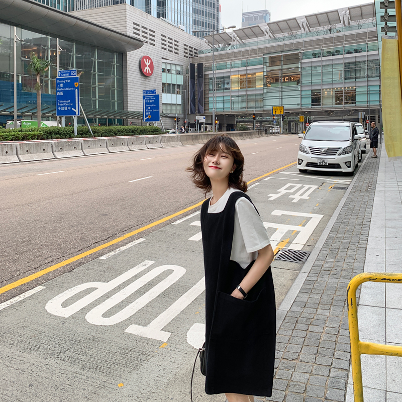 满111.25元可用22.25元优惠券ekool宽松显瘦牛仔女春装背带裙子