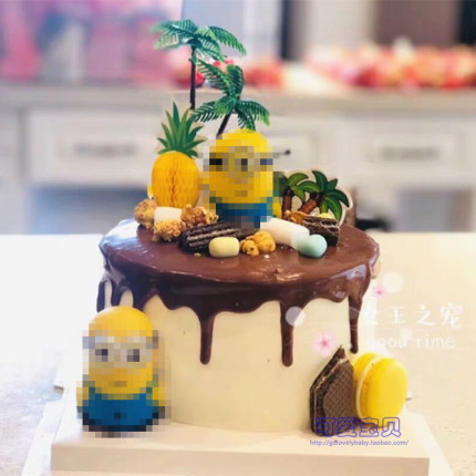 黄色公仔烘焙蛋糕装饰摆件 生日蛋糕装扮椰树 派对甜品台菠萝插件
