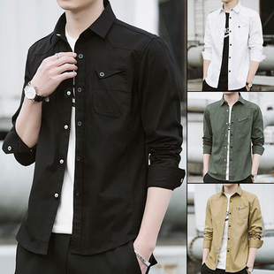 宽松帅气衬衣外套潮牌春秋休闲百搭上衣男装 衬衫 长袖 秋季 衣服 男士
