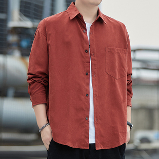 日系纯色长袖衬衫男士春秋季新款潮牌宽松休闲衬衣外套男装上衣服