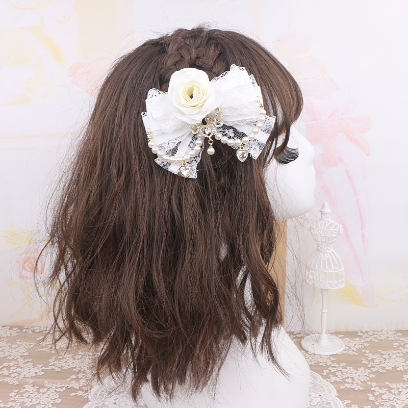 thumbnail for Beads handmade Japanese sweet and cute Heavy Industries mass-produced headwear, flowers, lace, beaded hairpins, side clips, light lo