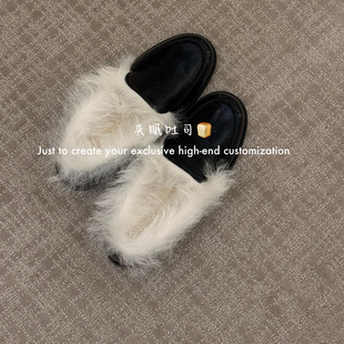 BREAD进口油蜡牛皮 25K秋冬新西兰羊毛平底保暖舒适一脚蹬乐福鞋