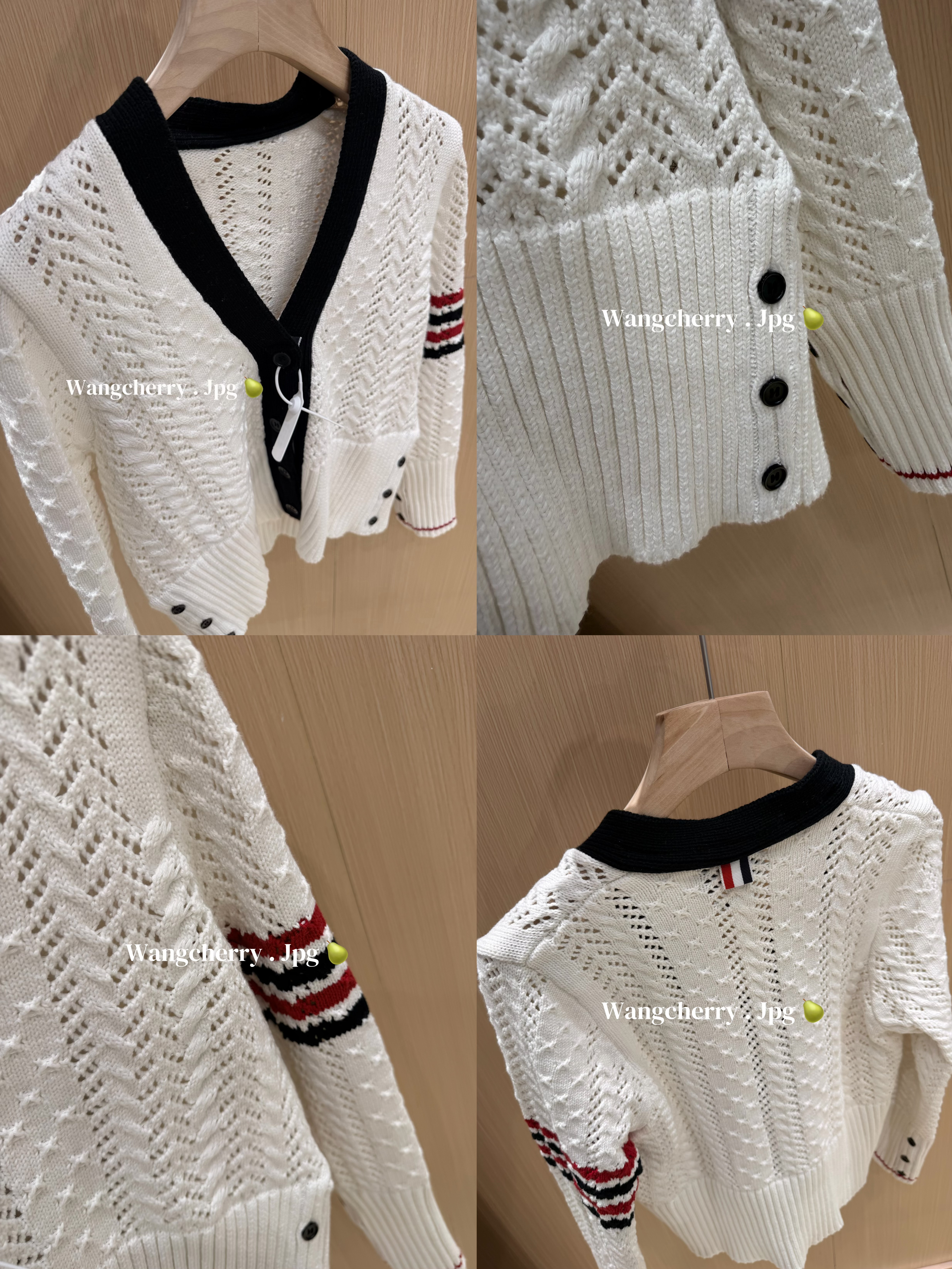 Cherry进口羊毛/26K早春 英伦学院风麻花撞色v领针织开衫短款外套