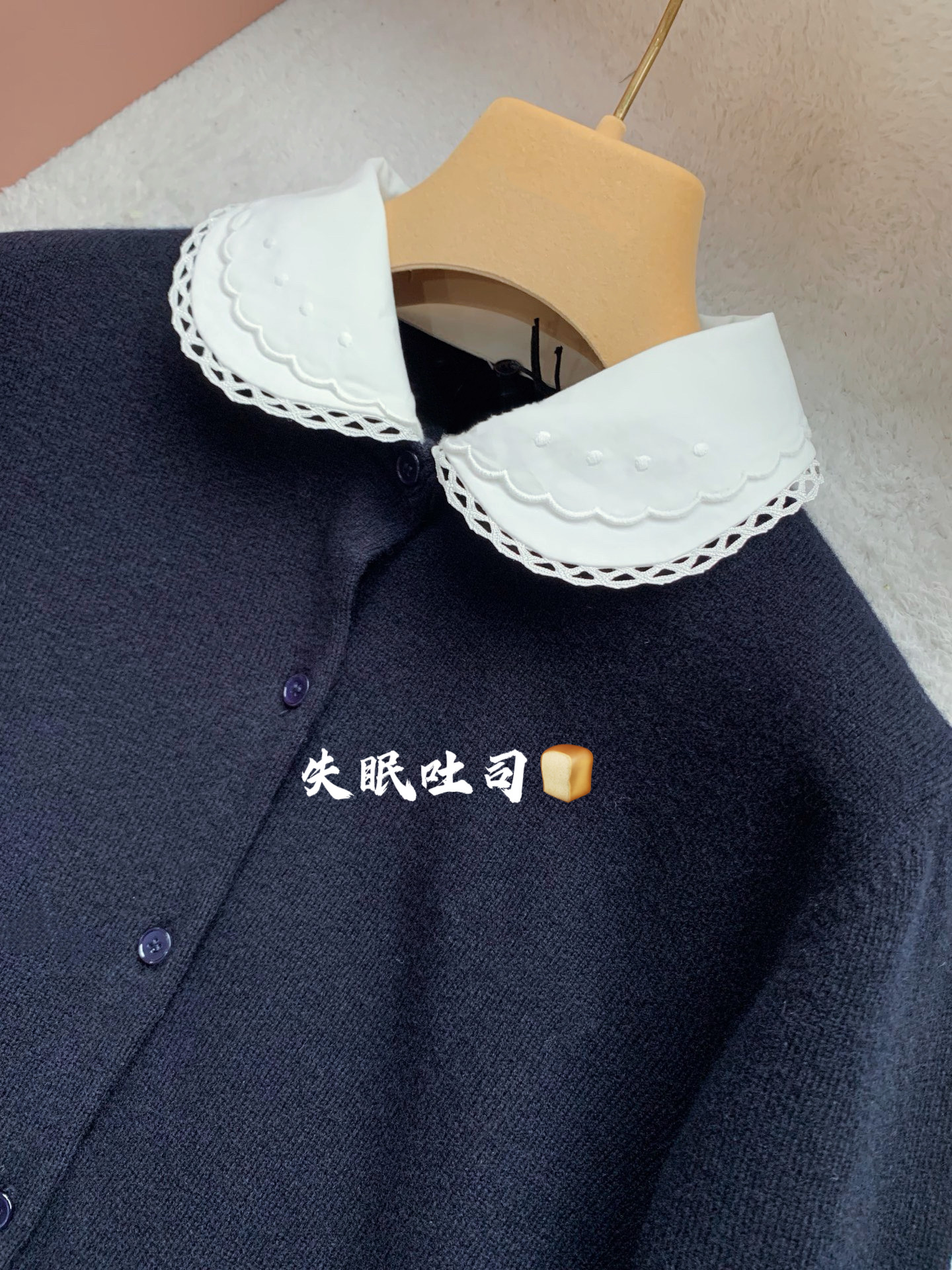 Bread进口羊绒/26K早春复古学院风蕾丝花边娃娃领修身针织开衫女