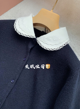 Bread进口羊绒/26K早春复古学院风蕾丝花边娃娃领修身针织开衫女