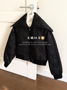 BREAD定制面料 轻薄保暖棉服外套女 25K秋冬翻领菱格绗缝拉链短款