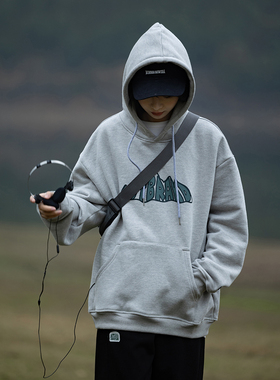 cityboy冬季日系学院风加绒连帽卫衣厚男女BF中性情侣款发泡印花