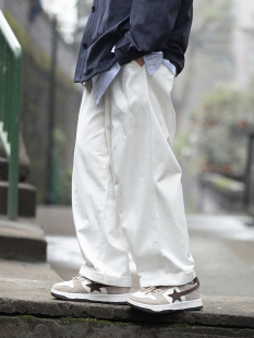 日系休闲宽松阔腿长裤 新款 男女BF风高腰松紧百搭 2024春季 徐洛淇