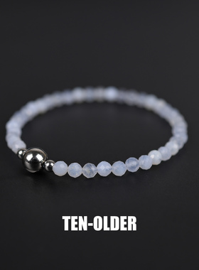 天然蓝纹玛瑙4mm切面手链高冰细珠手串轻奢磁扣不掉色高级感