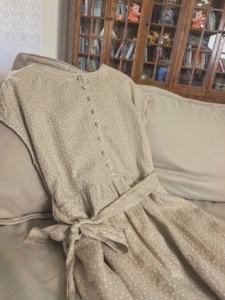 100%汉麻连衣裙女夏季新款圆领系带收腰显瘦波点连衣裙女潮
