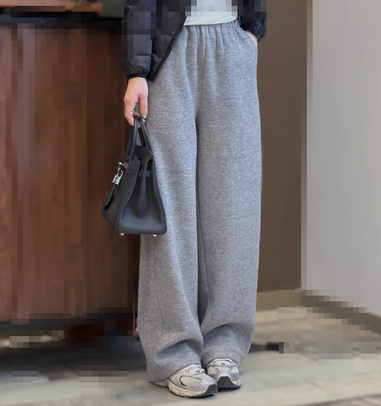 冬款加绒阔腿裤 精梳棉针织卫裤垂坠直筒休闲拖地显瘦长裤