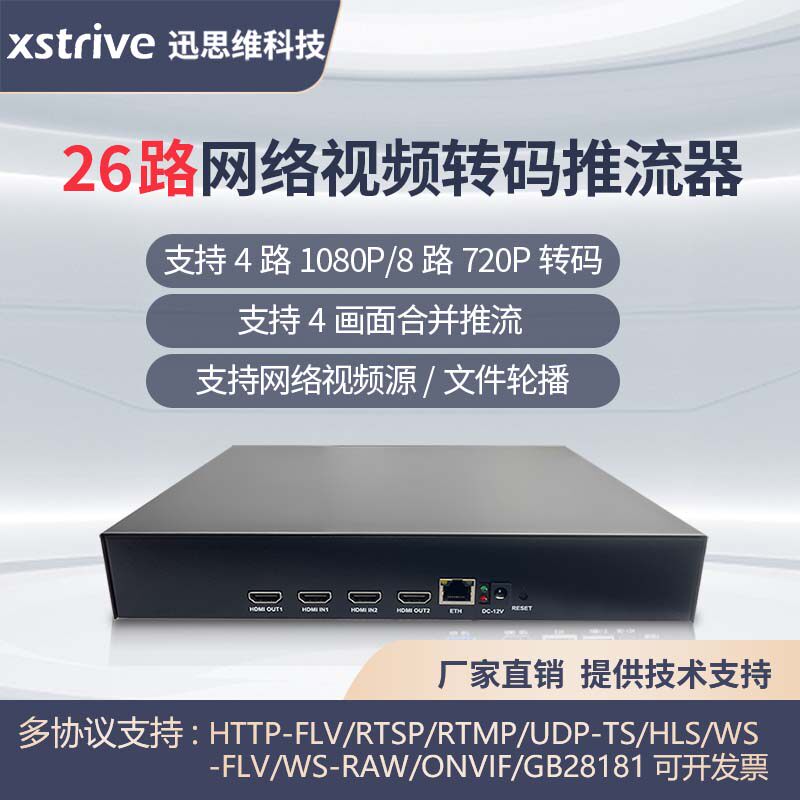 rtsp转rtmp26路推流器视频编码转协 议抖音快手 IPC摄像头 慢直播