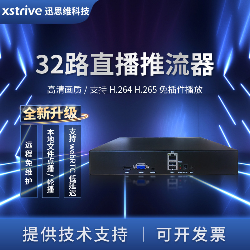 32路高清视频转码器rtsp转rtmp网络直播推流器编码器流媒体服务器