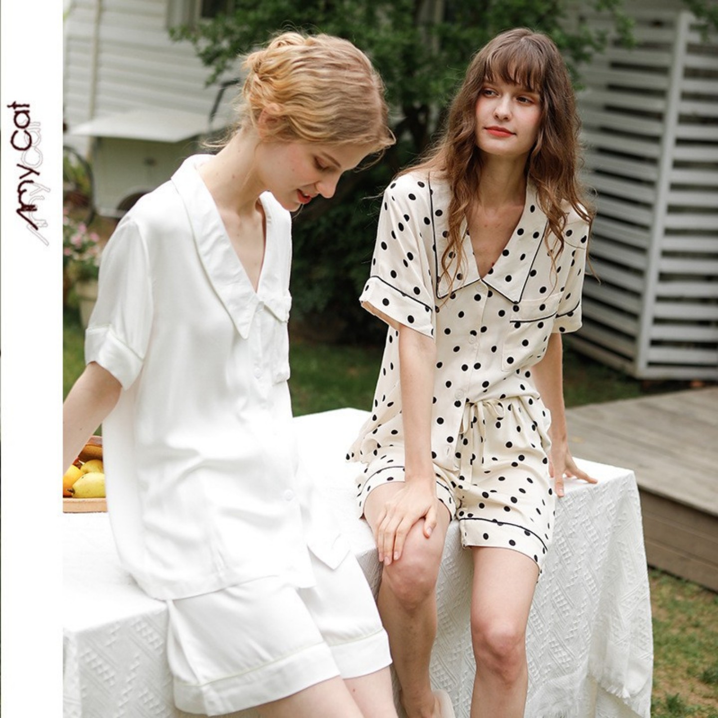 春夏人棉贡缎家居短袖睡衣女士