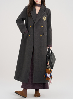 学院风双面呢羊毛大衣女中长款宽松显瘦气质正肩羊绒毛呢外套廓形
