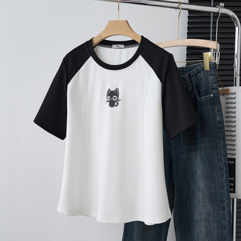 胸围140胖MM300斤大码女短袖T恤加肥大韩版显瘦休闲拼色宽松上衣