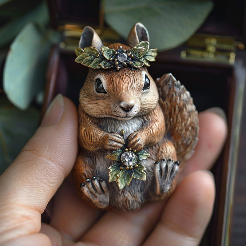 千族银品牌 原创设计师款动物摆件首饰 定制金属艺术品松鼠胸针