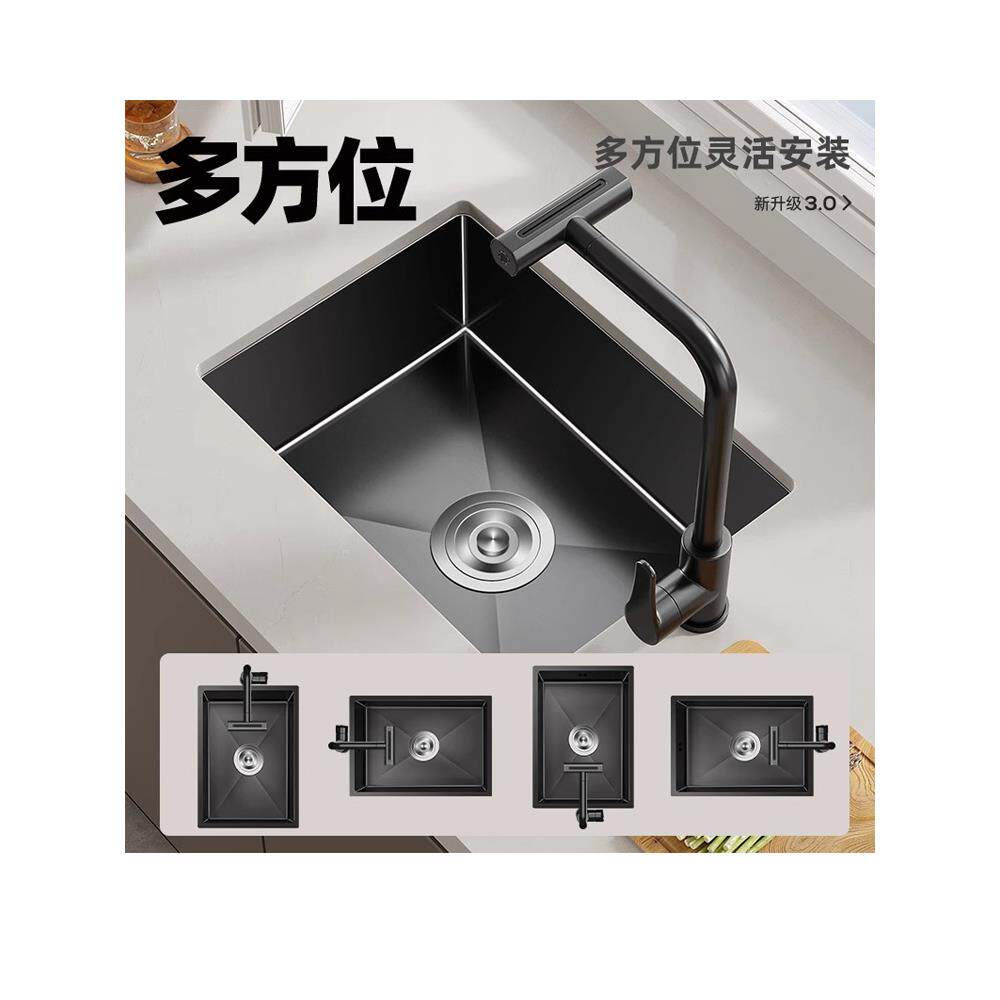厨房台下吧台方形水槽单槽西厨枪灰色迷你小洗菜盆不锈钢水池岛台