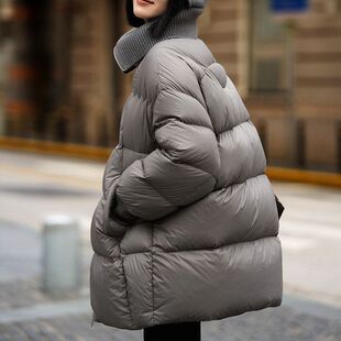 冬季鹅绒翻领膨女装大中长款针织