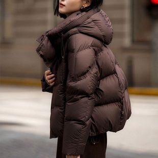 新品保温杯三防鹅绒服石墨烯发热95白鹅绒连帽羽绒服女装短款冬季