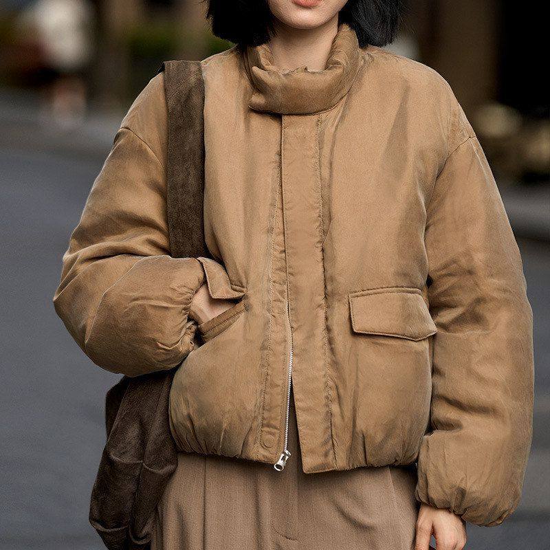 蛋壳鹅绒服纯色铜氨丝95白鹅绒滑雾光泽羽绒服冬季新品女装外套新