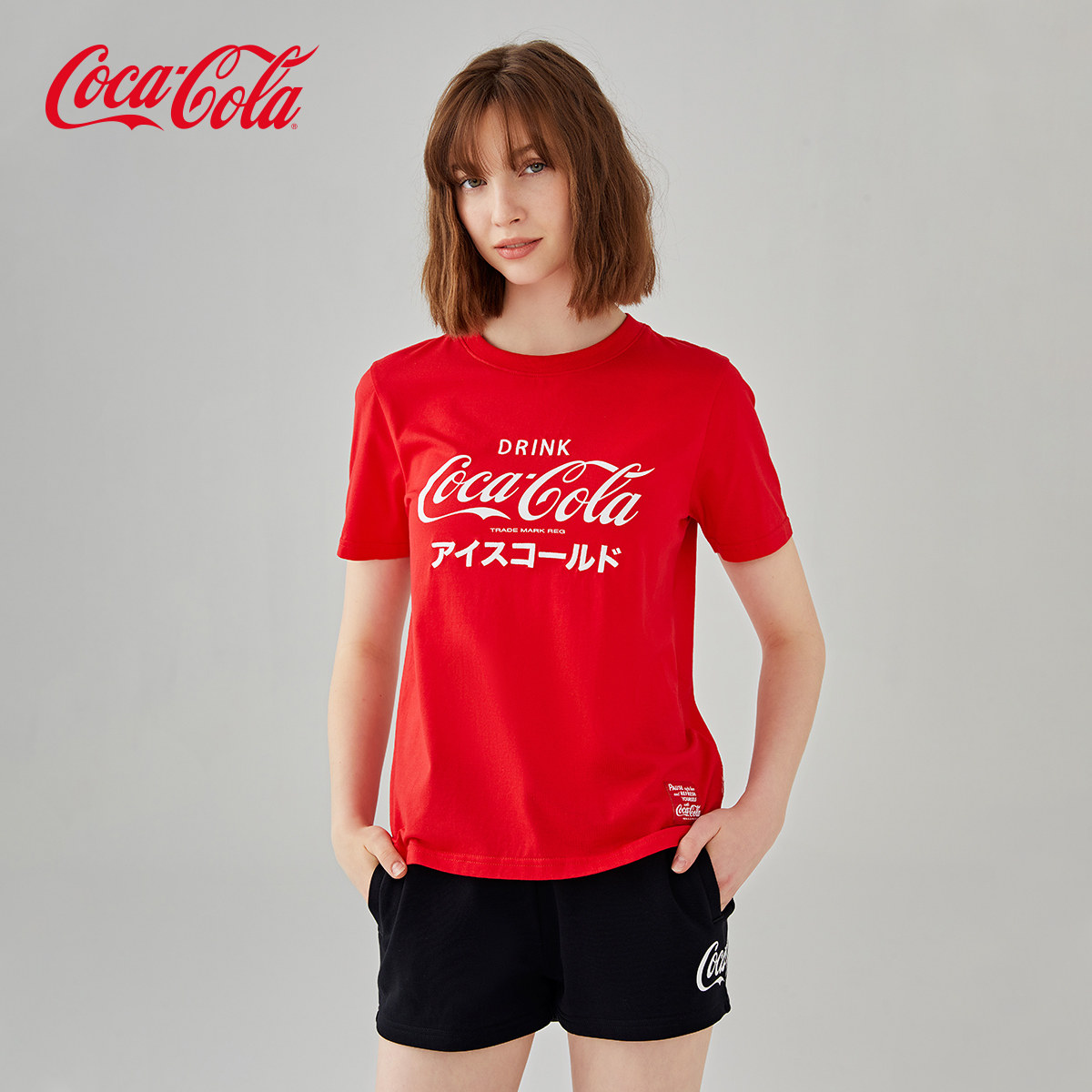 Coca-Cola可口可乐 官方短袖T恤夏字母印花宽松圆领潮牌 男女同款