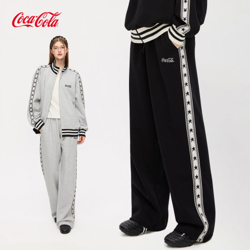 Coca-Cola/可口可乐长裤男休闲裤美式星星织带垂感舒适卫裤裤子女