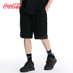 街头休闲短裤 假两件拼接华夫格字母刺绣美式 Cola可口可乐 Coca