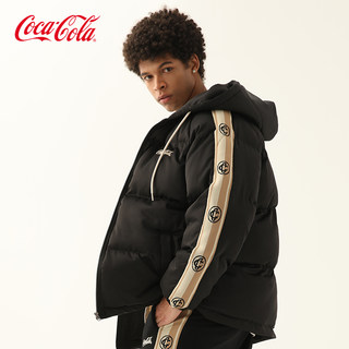 Coca-Cola/可口可乐 撞色条纹拼接加厚保暖连帽棉服外套 男女同款