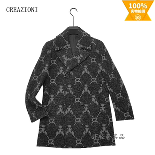 特惠 CREAZIONI克莱切尼 秋冬新款大翻领棉羊毛大衣 长款双排扣