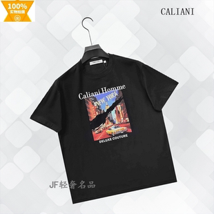 CALIANI卡里亚尼 春夏新款圆领短袖T恤衫 棉质彩印 溜肩微阔潮款