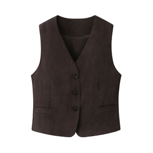 百搭小个子短款 棕色叠穿无袖 时尚 新款 坎肩上衣 马甲外套女2025秋季