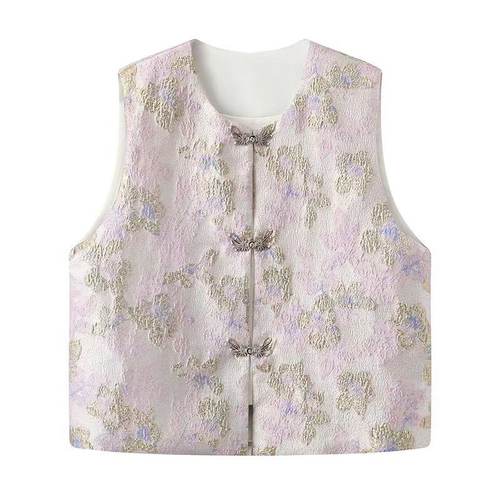 朗+の新中式烫金提花马甲外套女2025春季新款气质小香风背心上衣