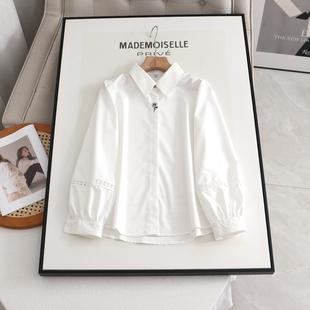 时尚 新款 百搭白色镂空灯笼袖 刺绣长袖 女小上衣 诗系 衬衫 2023春季