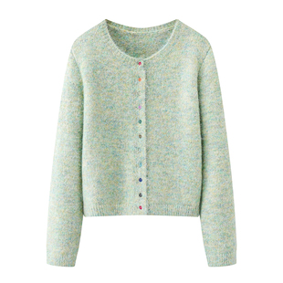 彩系の薄荷绿彩扣长袖毛衣开衫女2025秋冬氛围感减龄宽松显瘦上衣