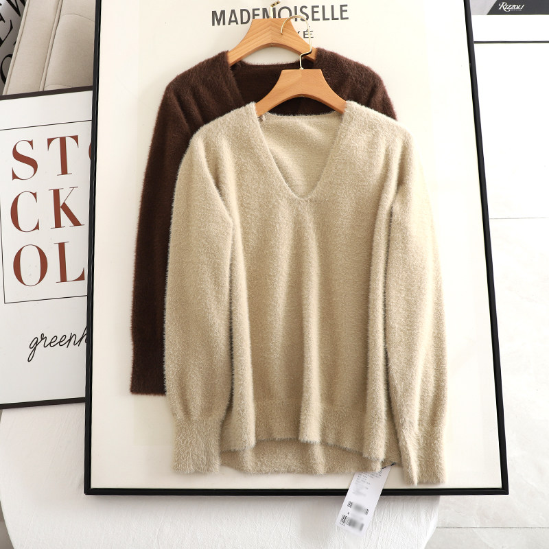 麦系の2024秋冬新款高级感美拉德水貂绒V领套头宽松针织衫毛衣女,女装/女士精品,毛针织衫,淘宝优惠券,粉丝福利购,淘宝优惠卷