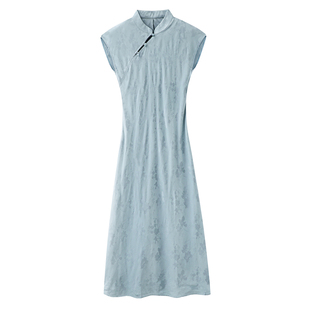 改良版 国风提花气质显瘦蓝色新中式 旗袍连衣裙女 2026夏新款 彩系