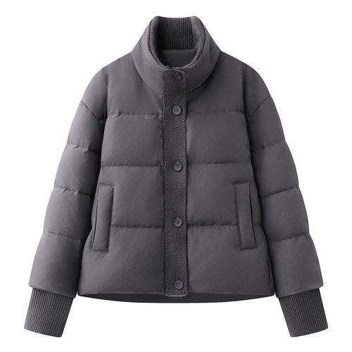 麦系の2025冬新款立领气质简约休闲百搭小个子灰色羽绒服短外套女