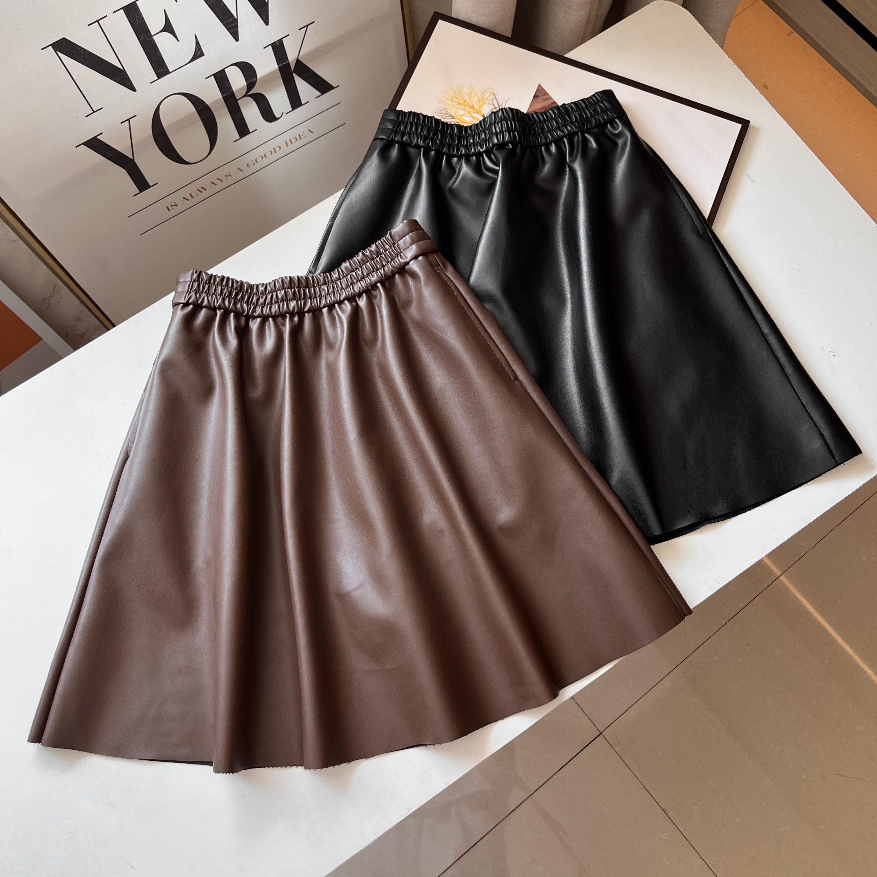 阔系！黑色高腰显瘦小皮裙女2024秋新款气质时尚修身半身a字短裙