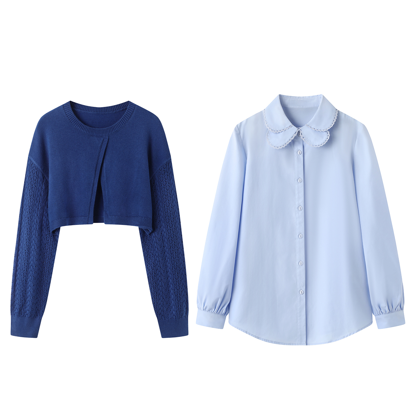 阔系の翻领衬衫针织衫两件套装2025早秋季新款叠穿搭配长袖衬衫女
