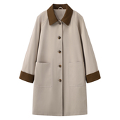 显瘦巴恩风撞色中长款 袖 高级感设计韩版 2025春新款 风衣外套女 系