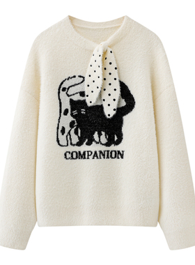 阔系の2025秋冬季新款时尚百搭波点飘带宽松显瘦软糯长袖针织衫女