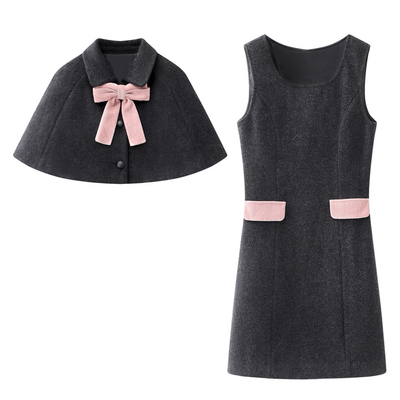 阔系の2025冬新款名媛千金风披肩斗篷设计气质背心连衣裙两件套装