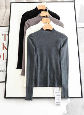 麦系の质感chao好！2025秋冬半高领纯色修身显瘦针织衫女打底毛衣