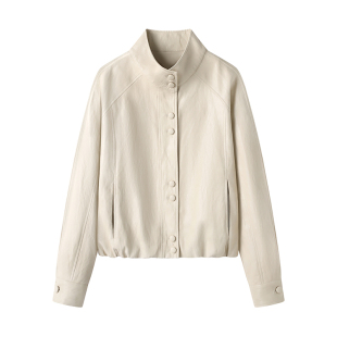 影系 酷飒风机车高级感宽松pu夹克 立领白色皮衣外套女2025秋新款